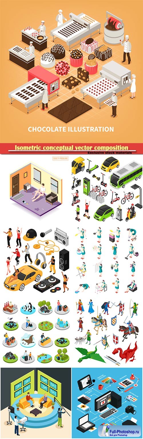 Isometric conceptual vector composition, infographics template # 32