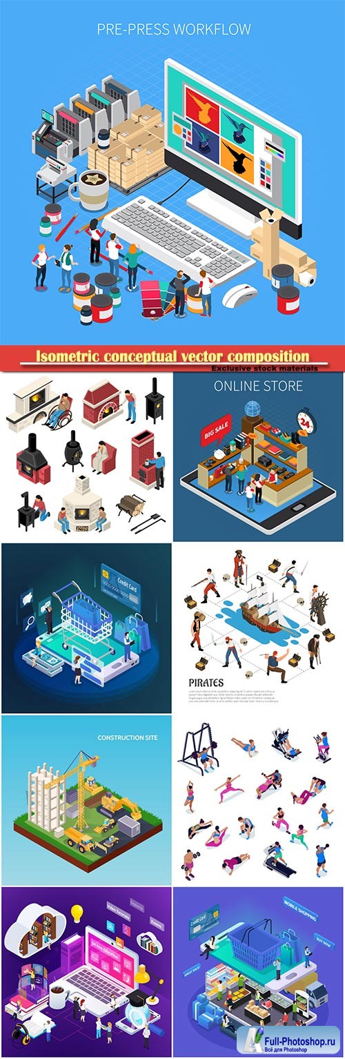 Isometric conceptual vector composition, infographics template # 37