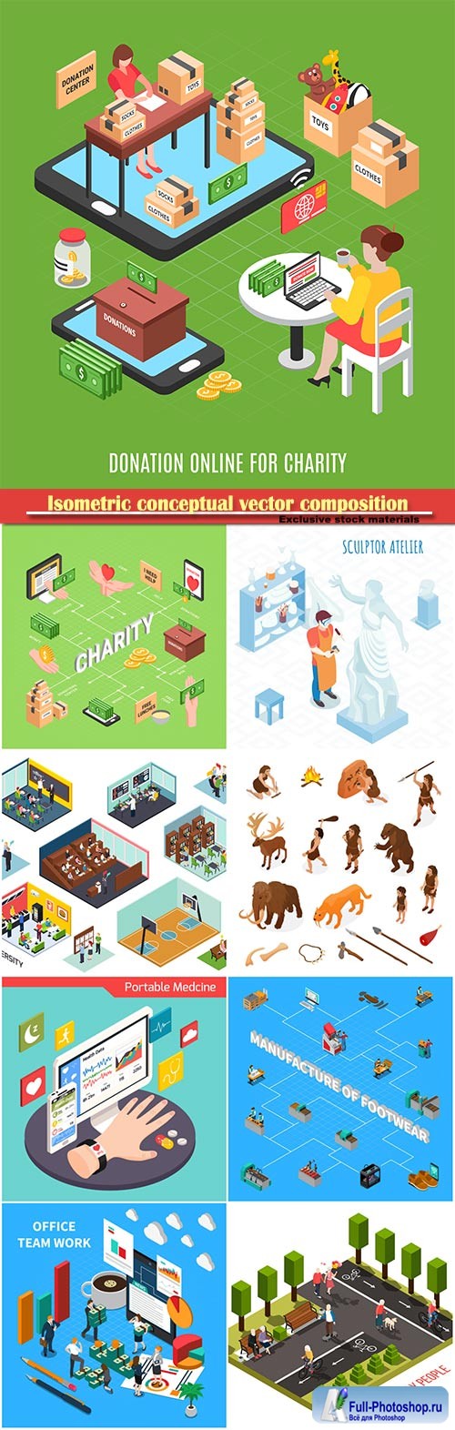 Isometric conceptual vector composition, infographics template # 34