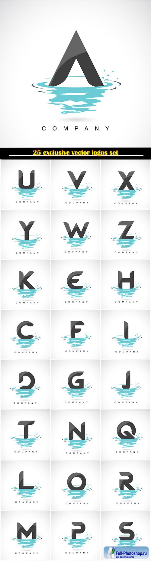 Letter logo vector design with water splash ripples drops reflection