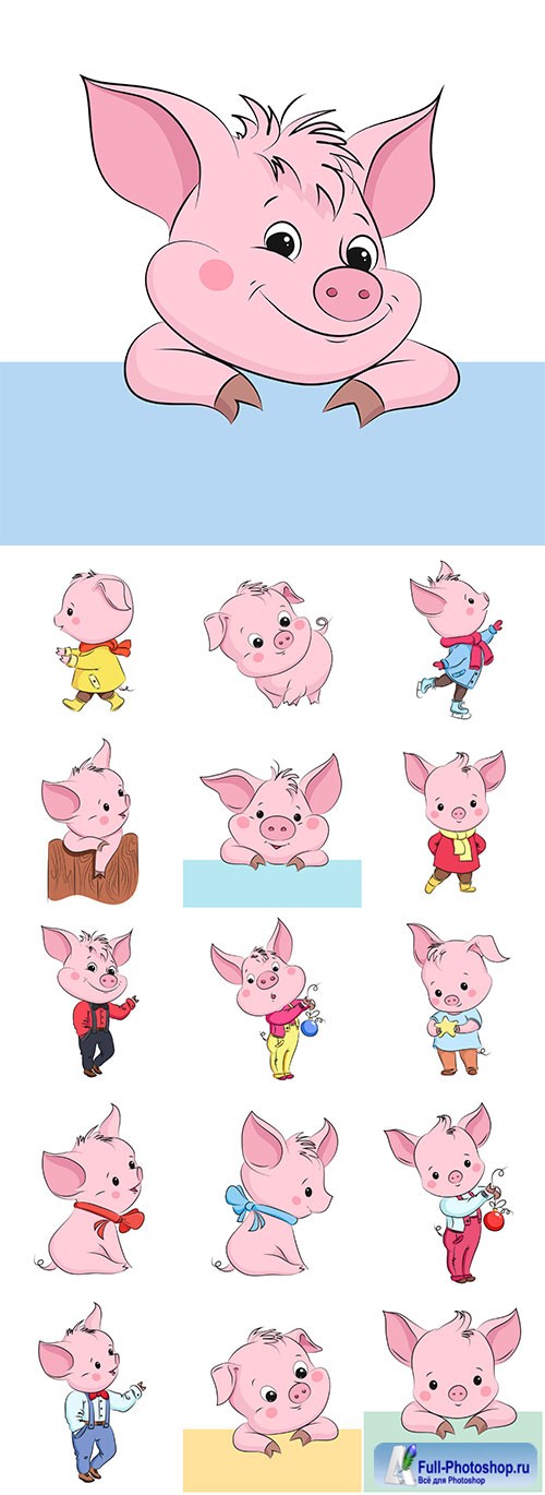 Cute little vector pig, cartoon vector character