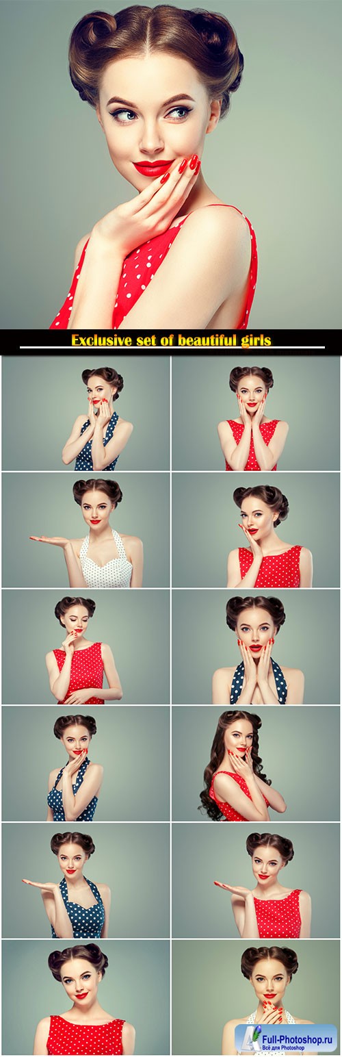 Pinup woman beauty portrait, vintage retro girl model