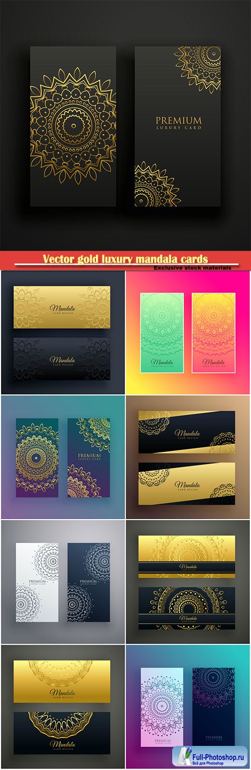 Vector gold luxury mandala cards