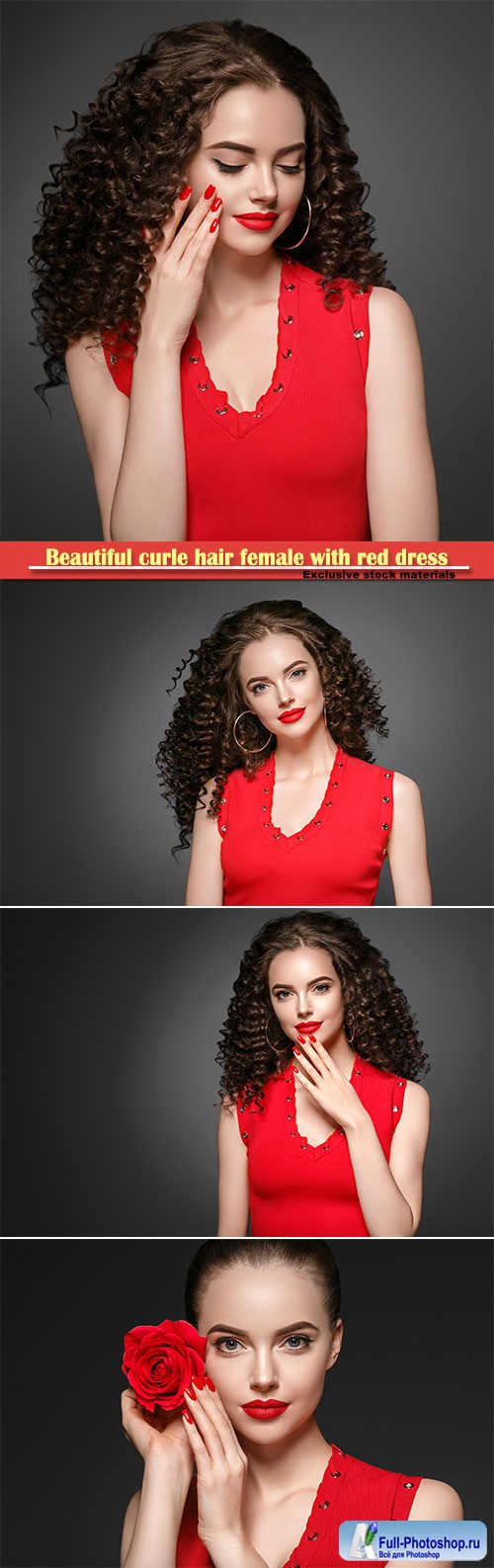 Beautiful curle hair female with red dress