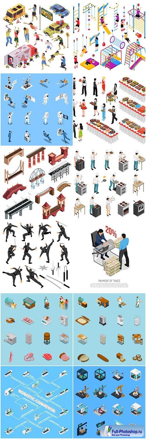 Isometric conceptual vector composition, infographics template # 44