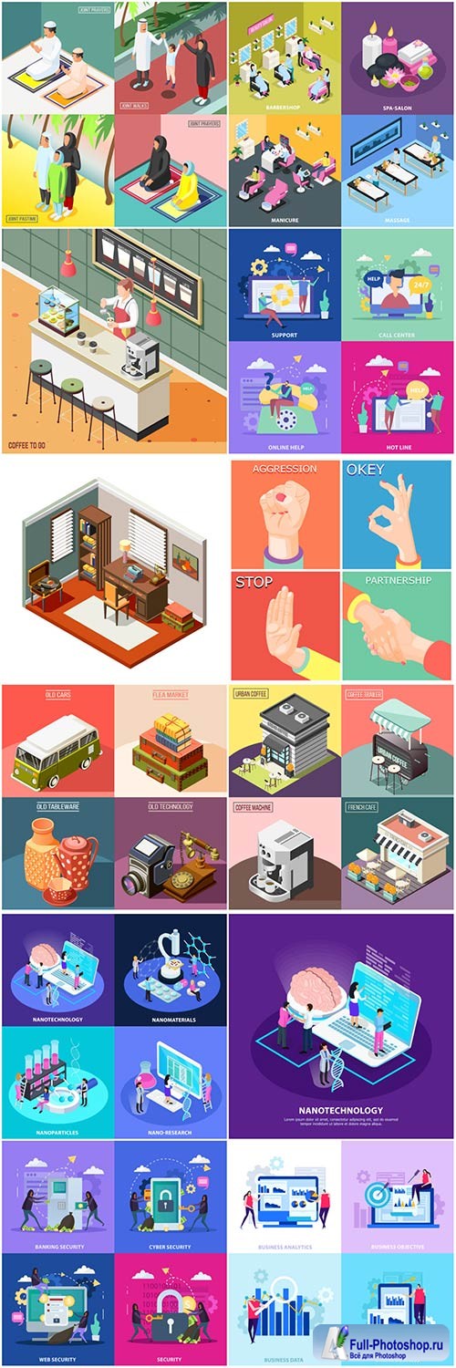 Isometric conceptual vector composition, infographics template # 47