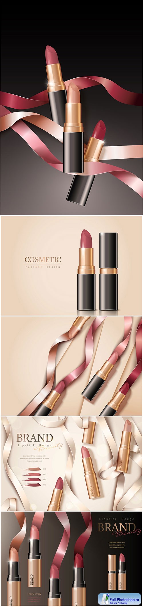 Fashion lipsticks poster vector 3d illustration