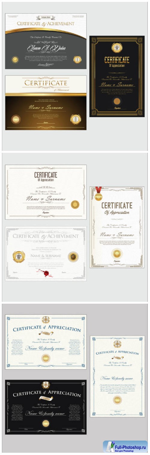 Certificate or diploma retro design vector collection