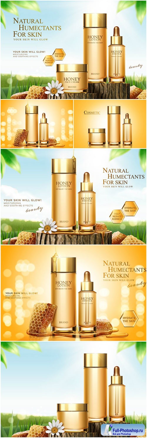 Honey skincare ads in 3d vector illustration 