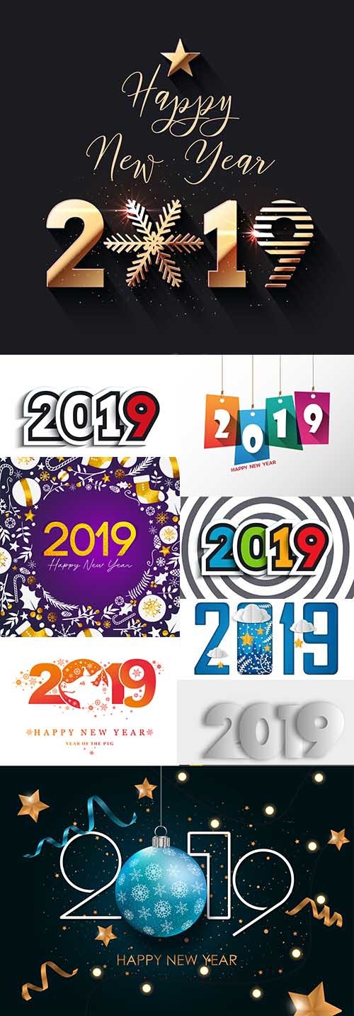 2019 New Year festive inscriptions decorative design 4