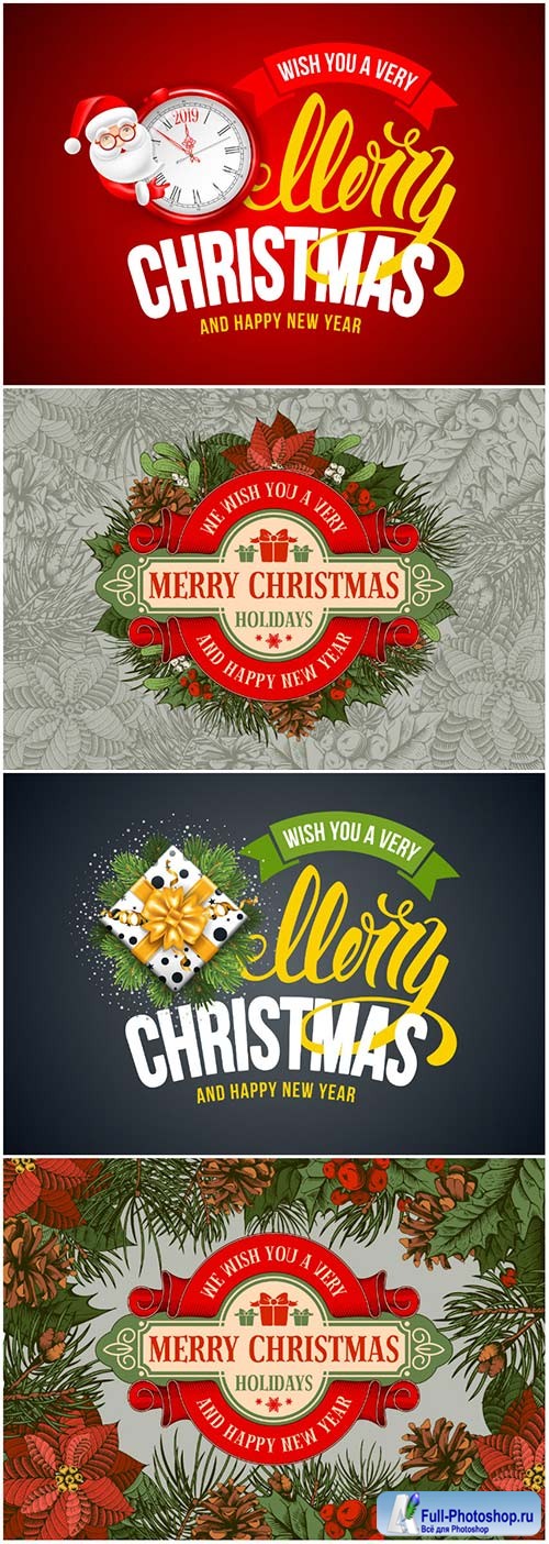 Merry Christmas and Happy New Year vector greeting card