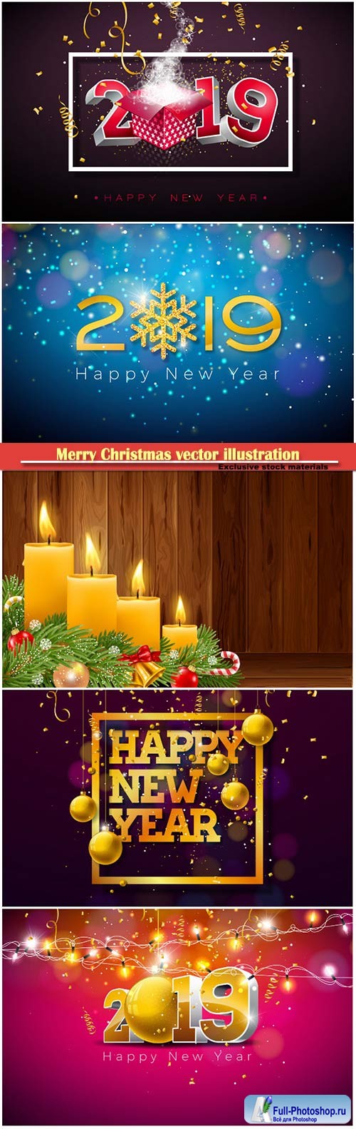 2019 Happy New Year illustration with 3d gold number