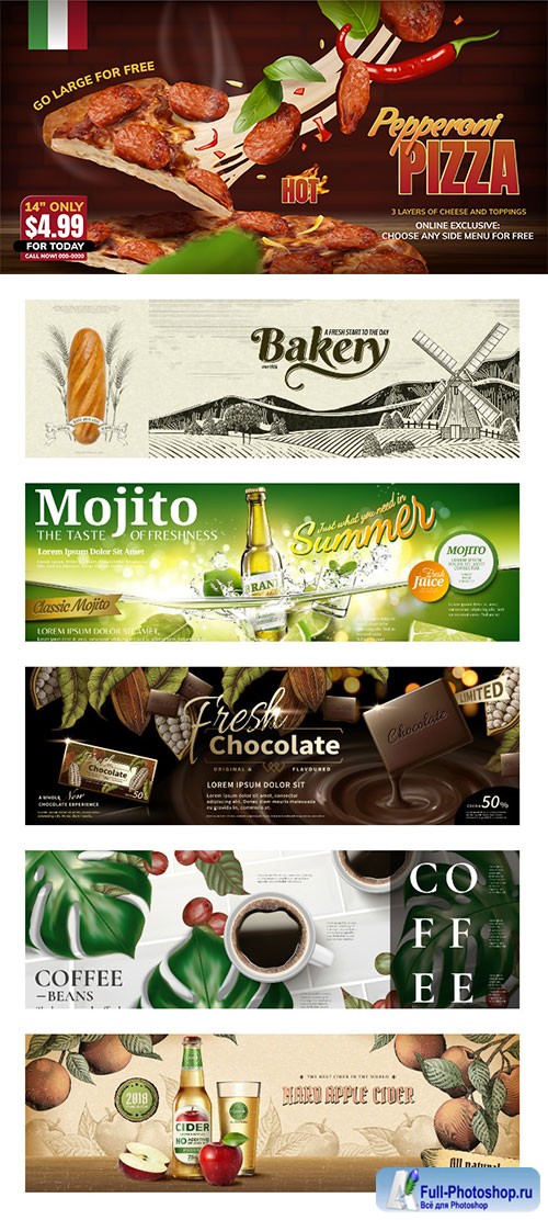 Food banner vector ads in 3d illustration