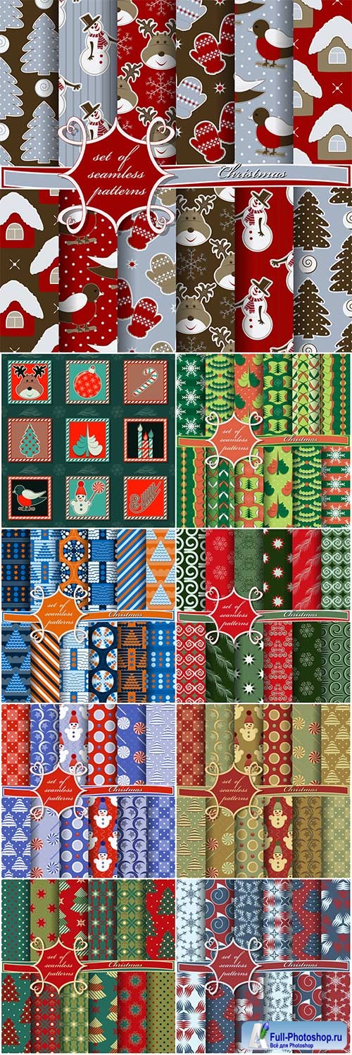 Set of christmas seamless textures in vector