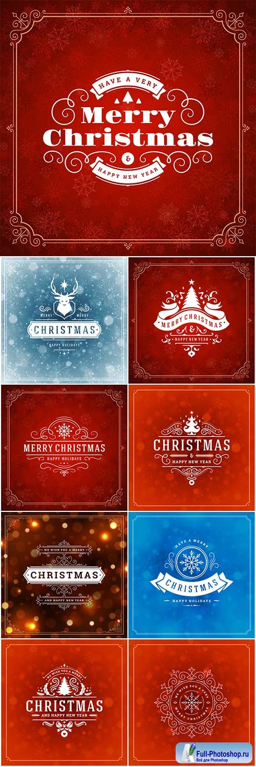 Christmas and new year retro vector label design