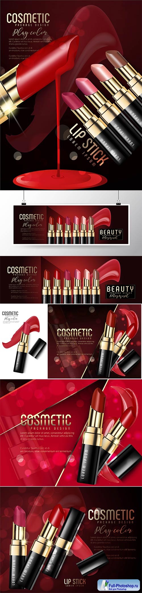 Vector ads of premium female lipstick for skin care