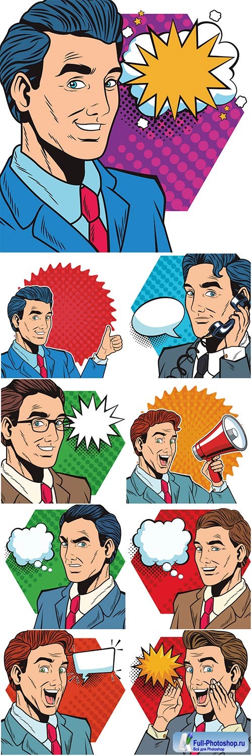 Vector pop art businessman cartoon with speech bubble