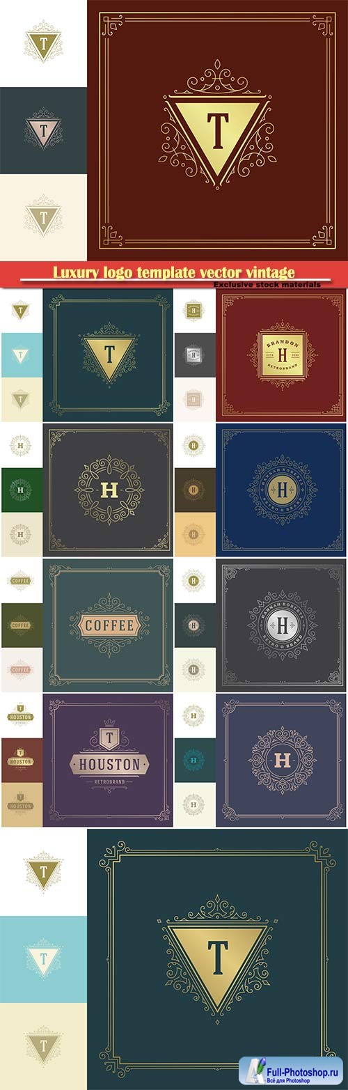 Luxury logo template vector vintage flourishes ornaments