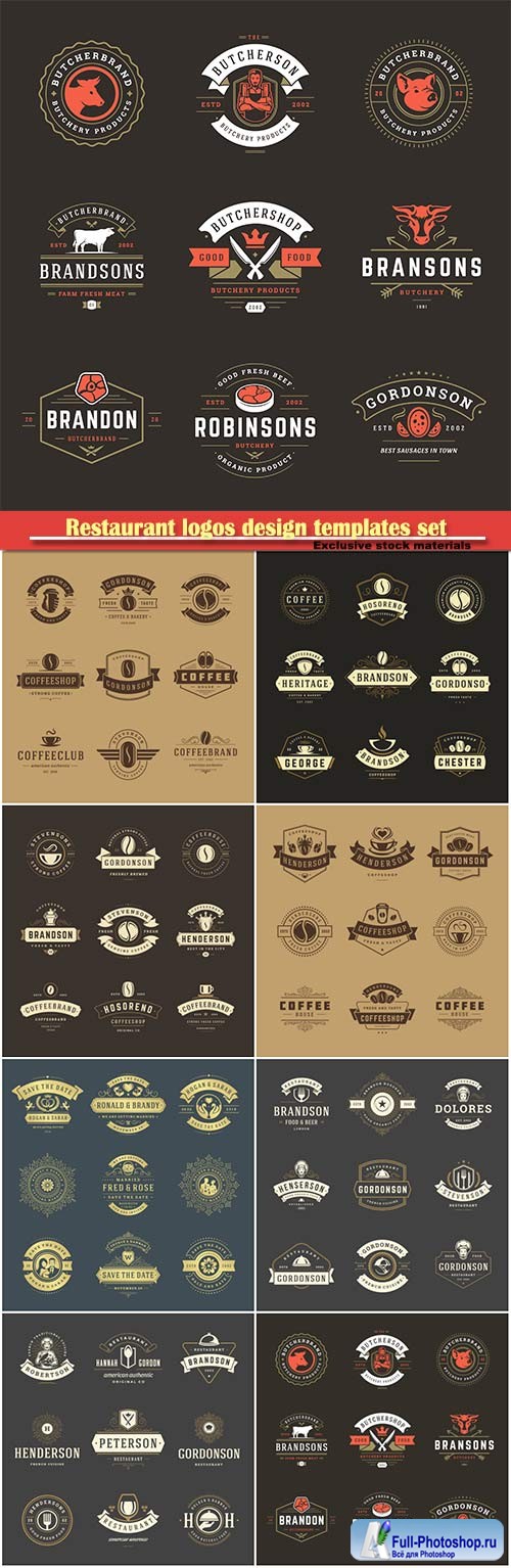 Restaurant logos design templates set vector illustration