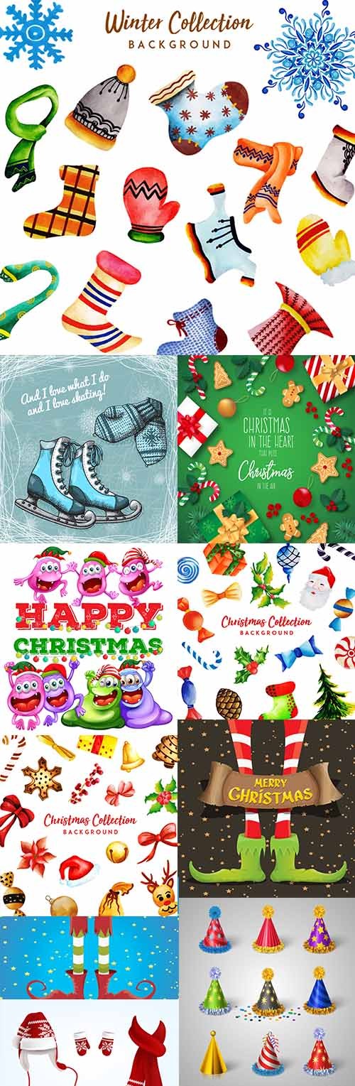 Christmas holiday collection background and elements