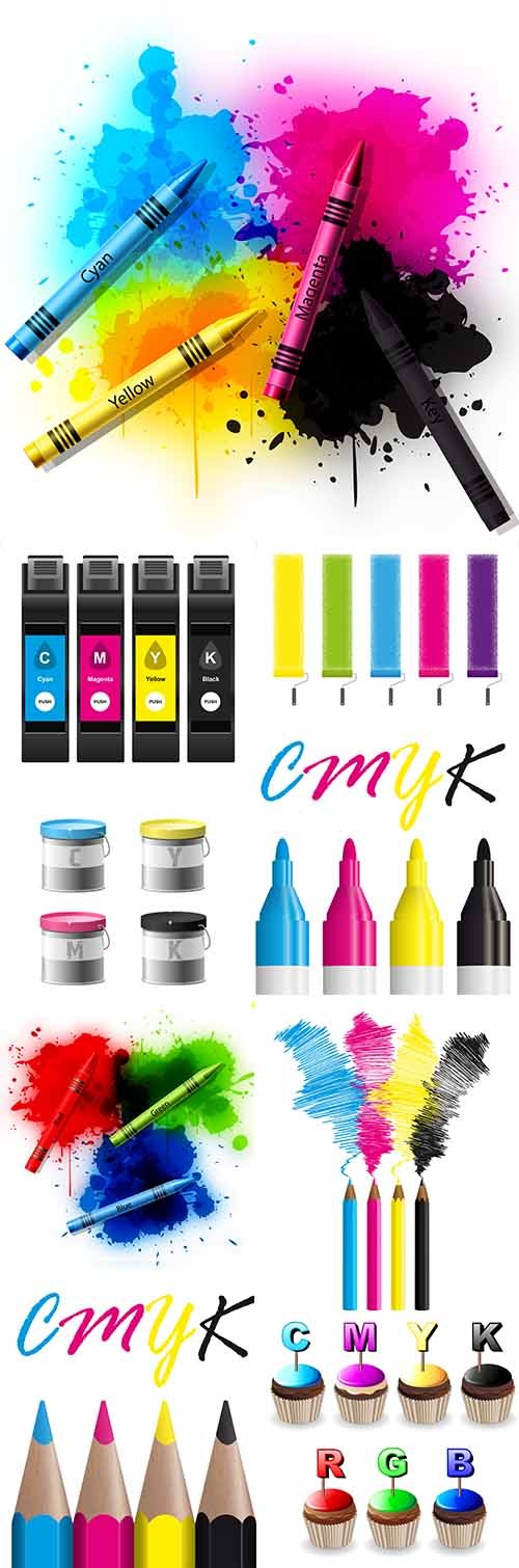 Cmyk color palette of primary colors design