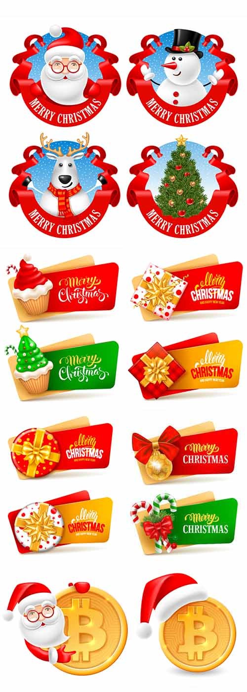 Christmas festive vector banners and labels set