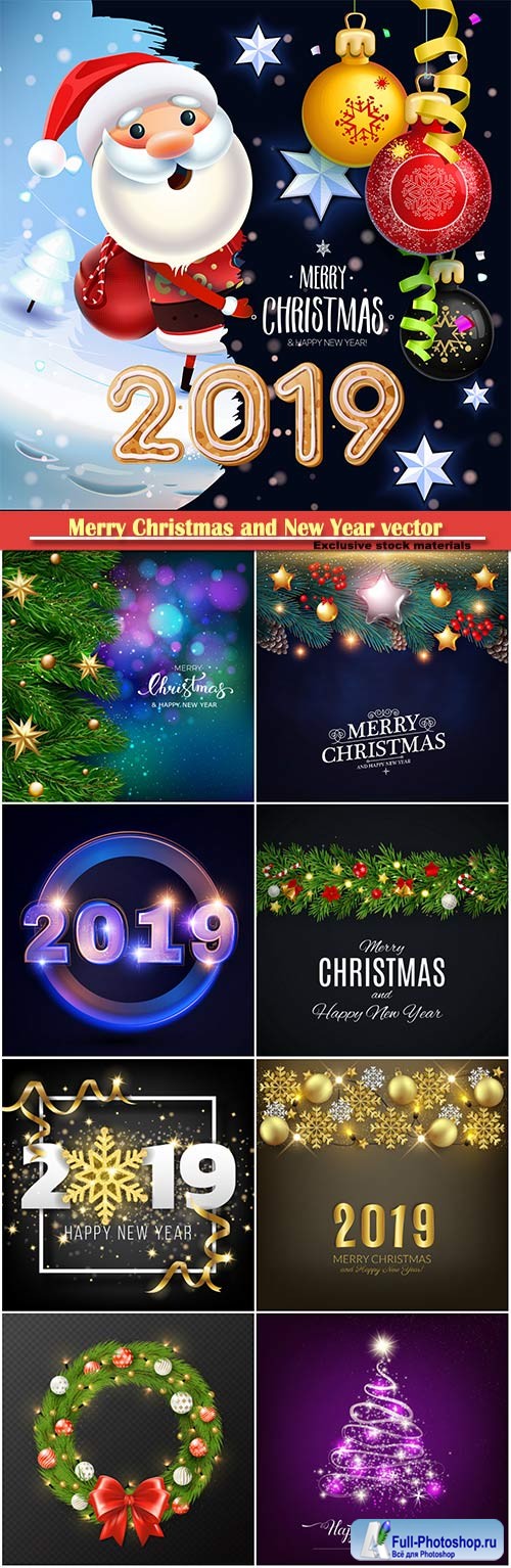 Merry Christmas and New Year 2019 vector background