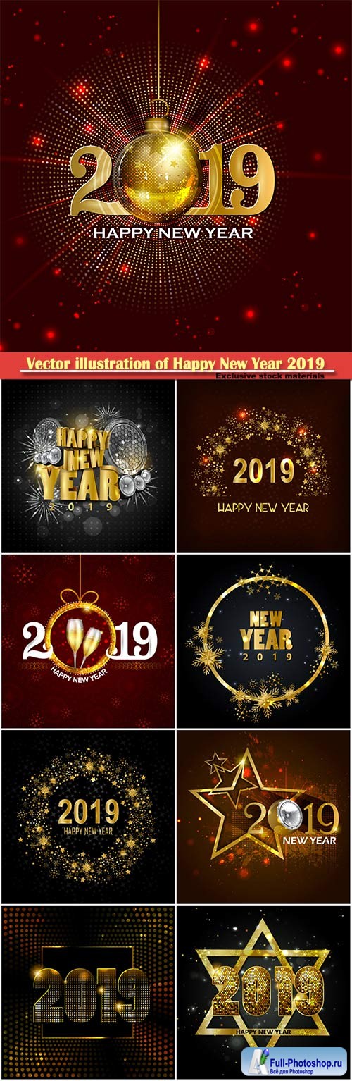 Vector illustration of Happy New Year 2019 greeting background