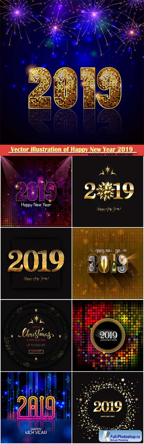 Vector illustration of Happy New Year 2019