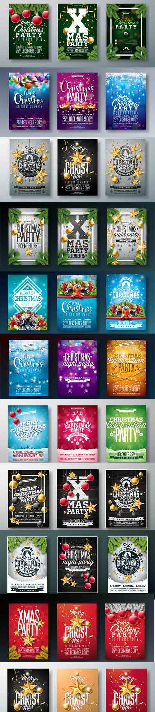 Party flyer Christmas vector Illustration with holiday elements