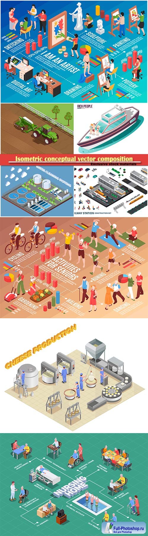 Isometric conceptual vector composition, infographics template # 69