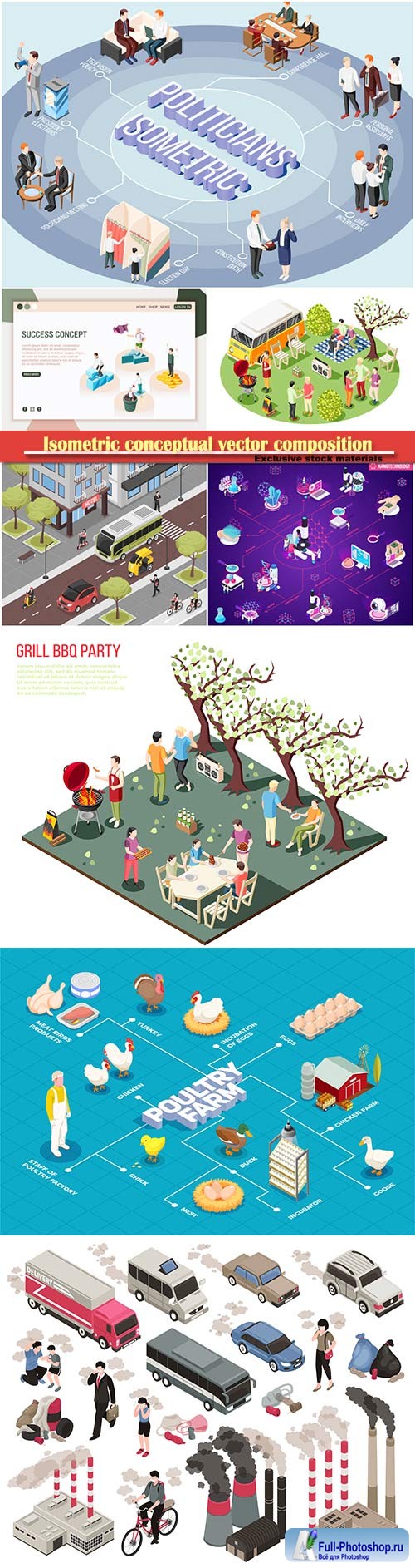 Isometric conceptual vector composition, infographics template # 68