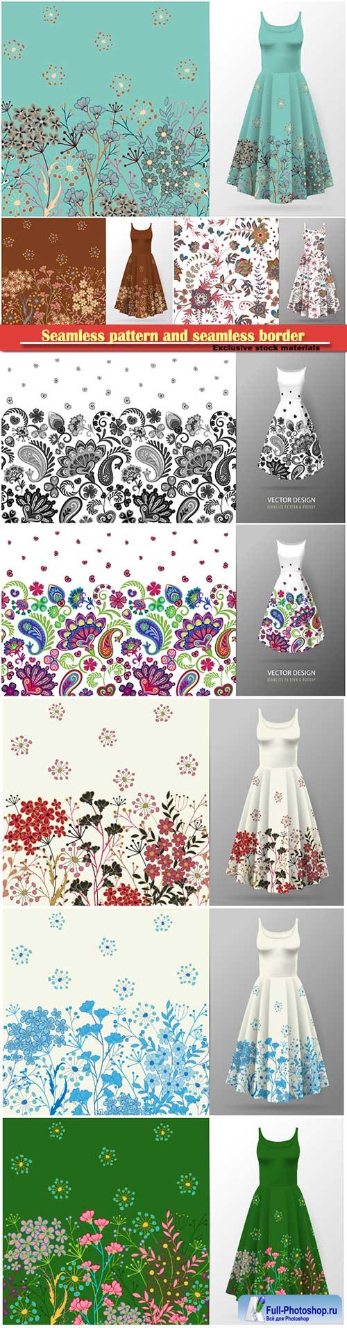 Seamless pattern and seamless border for dress mock up vector illustration