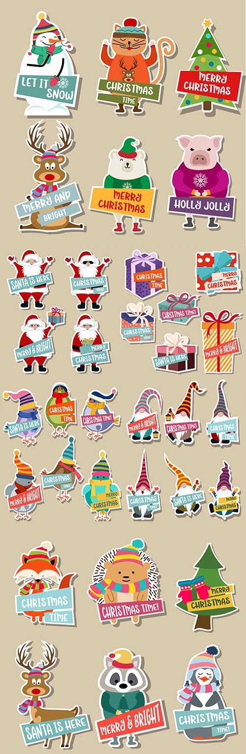 Christmas celebration set label and sticker illustration