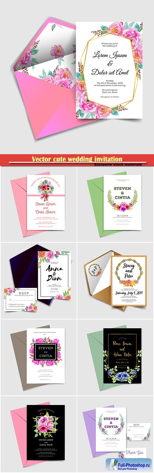 Vector cute wedding invitation, watercolor flower