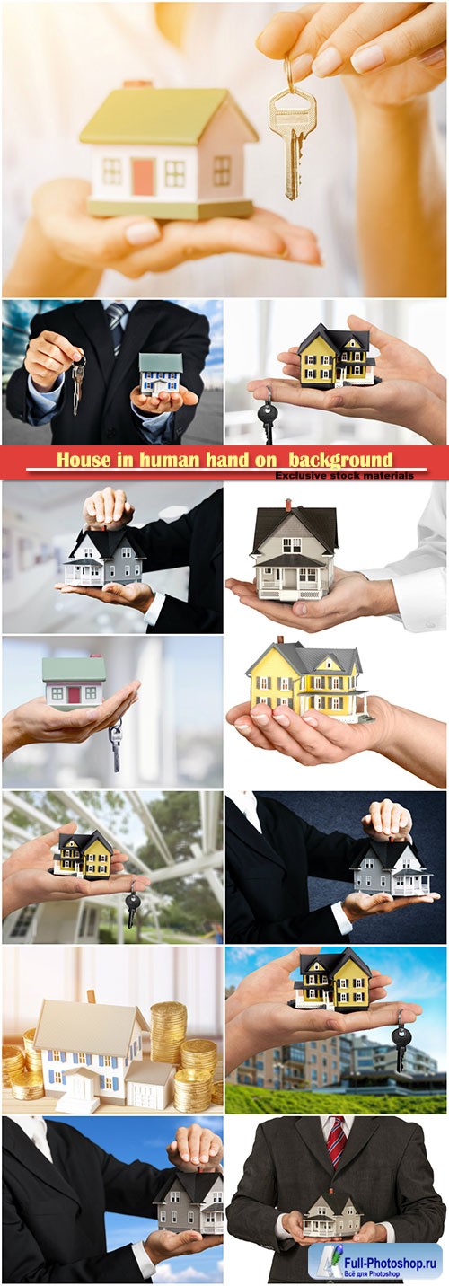 House in human hand on  background