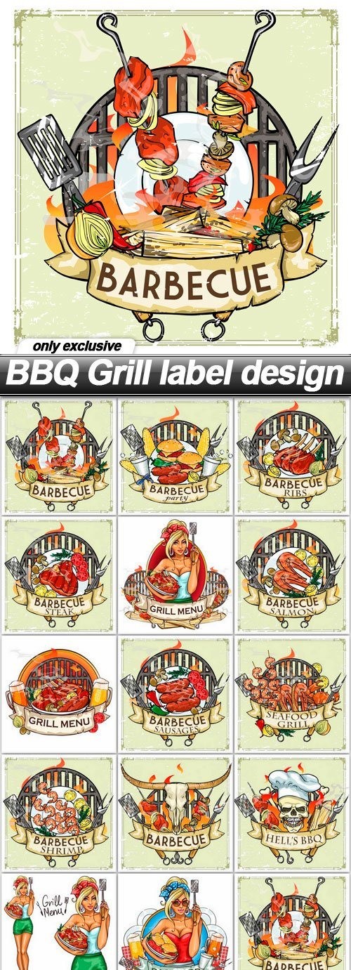 BBQ Grill label design - 14 EPS