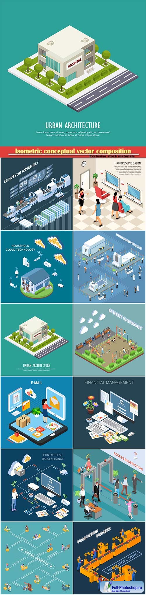 Isometric conceptual vector composition, infographics template # 75