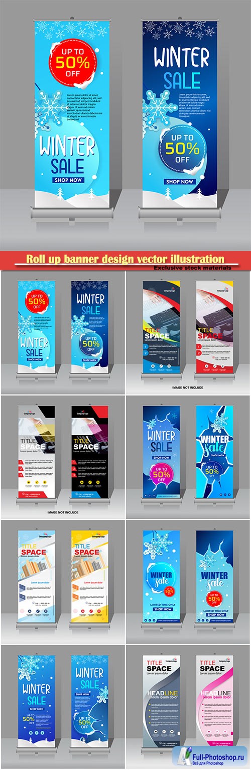 Roll up banner design vector illustration template