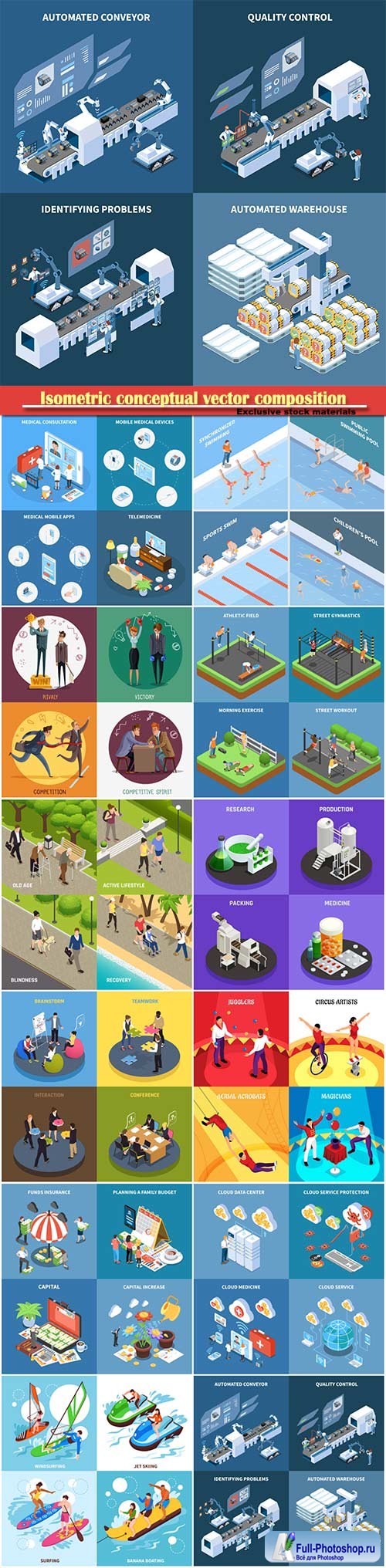Isometric conceptual vector composition, infographics template # 72