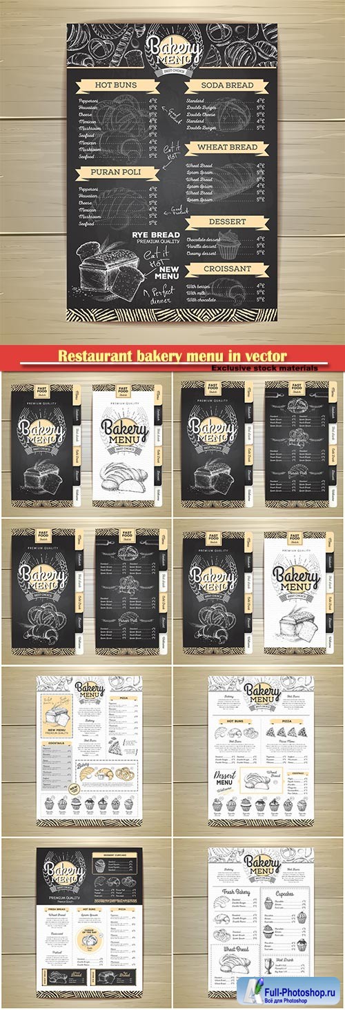 Restaurant chalk drawing bakery menu in vector