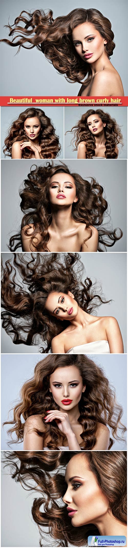 Beautiful  woman with long brown curly hair