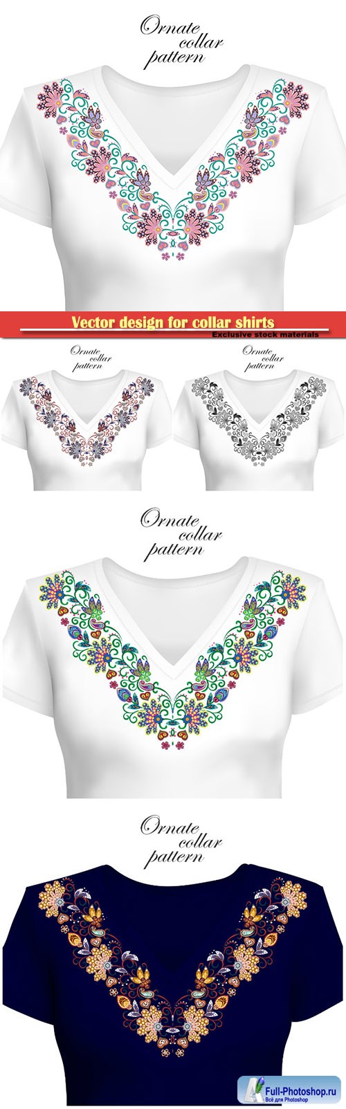 Vector design for collar shirts, ethnic flowers neck