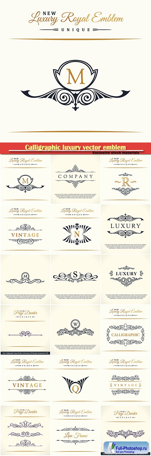 Calligraphic luxury vector emblem, monogram, label, logo