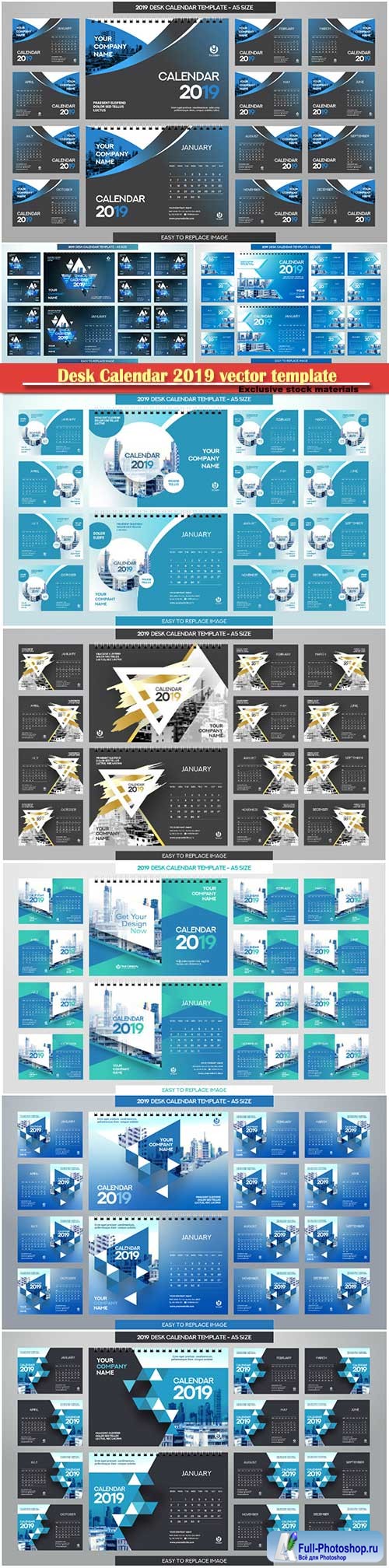 Desk Calendar 2019 vector template illustration