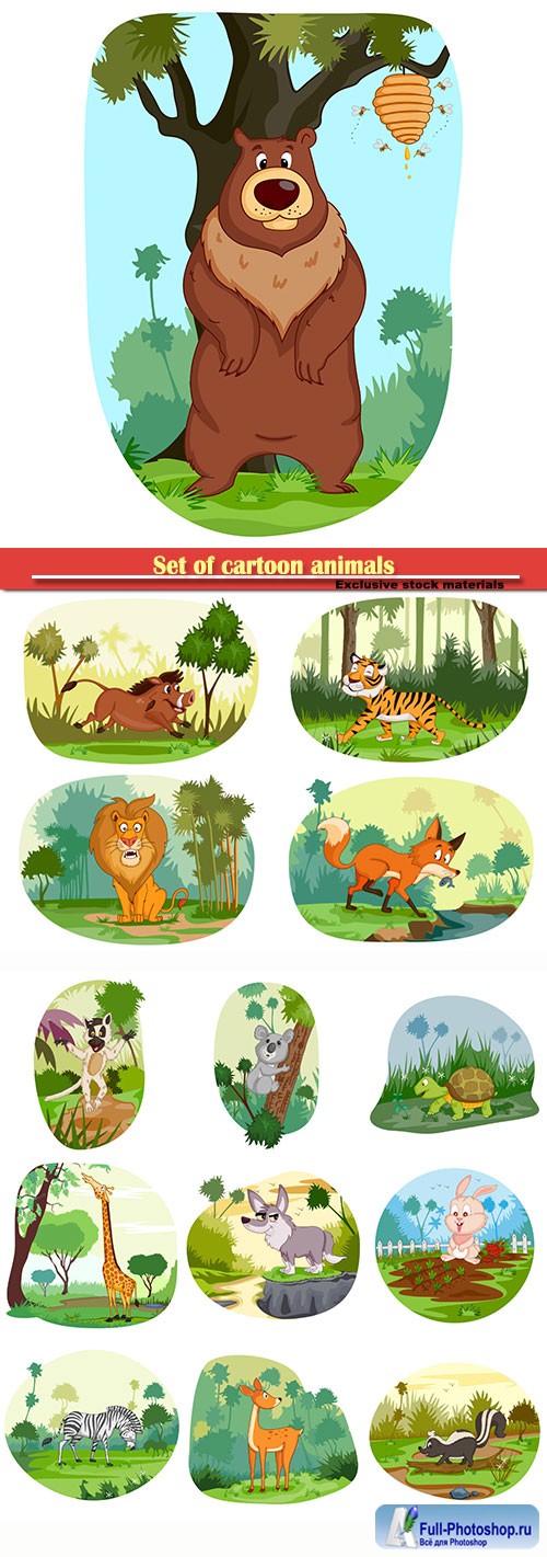 Set of cartoon animals on a white background