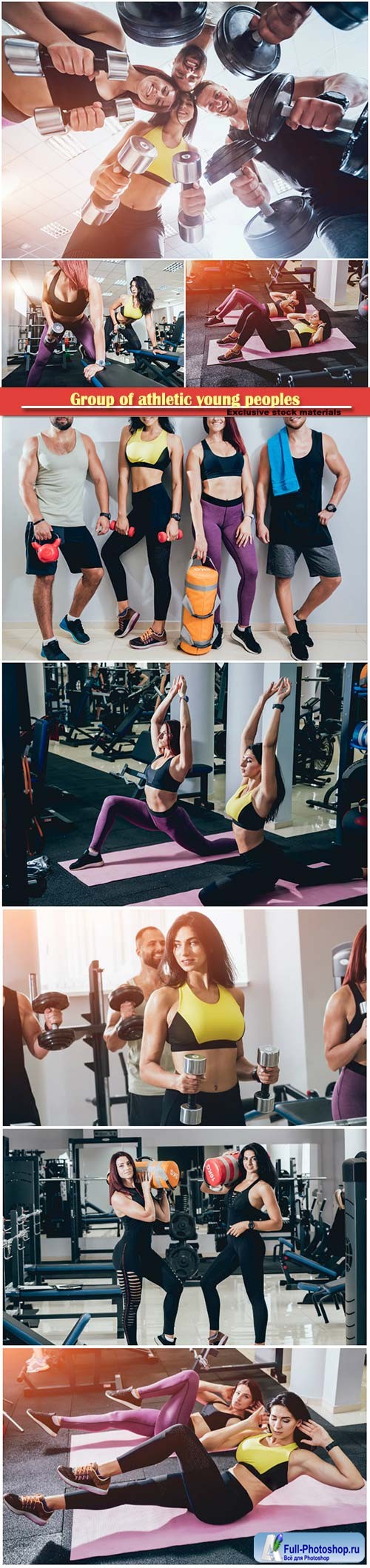 Group of athletic young peoples making exercise at the gym