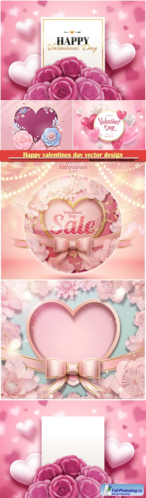 Happy valentines day vector design with heart, balloons, roses in 3d illustration # 9