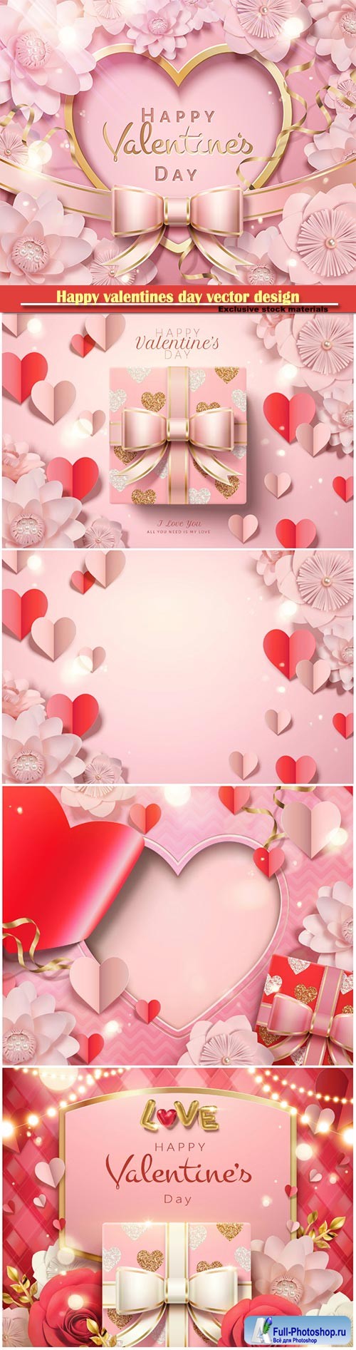 Happy valentines day vector design with heart, balloons, roses in 3d illustration # 5