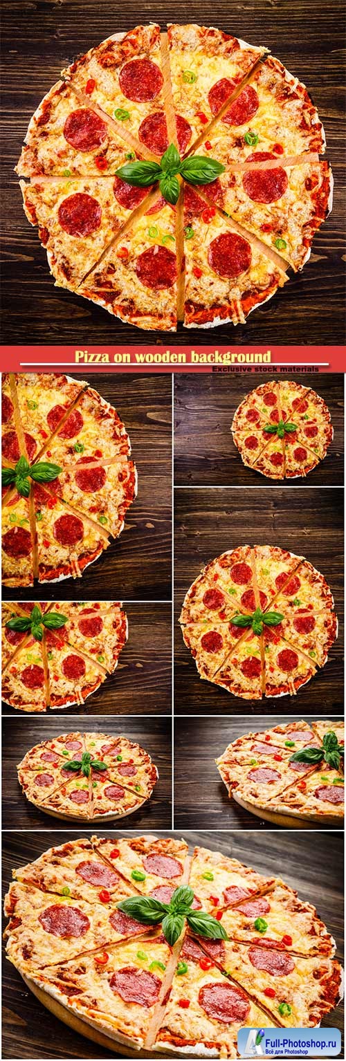 Pizza on wooden background